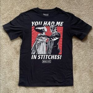 Universal Monsters Frankenstein and Bride Black Graphic T-Shirt